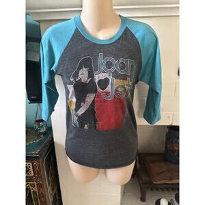 TRUE VINTAGE 80's JOAN JETT BAD REPUTATION RAGLAN BAND TEE 2 SIDED BLUE & GRAY